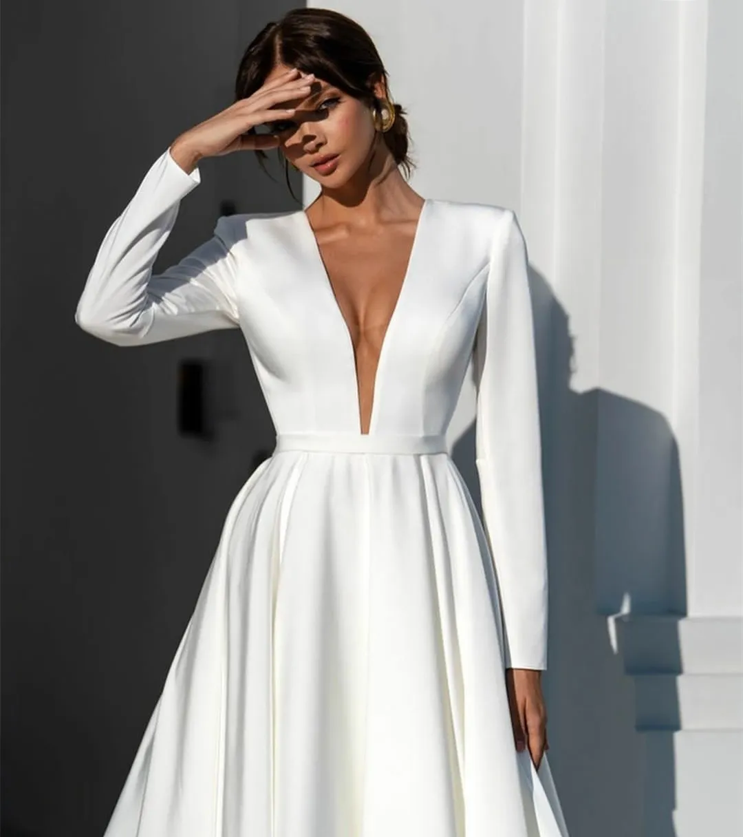 elegant ivory dress Classic Illusion Lace Back Long Wedding Dress Light Ivory main image 1