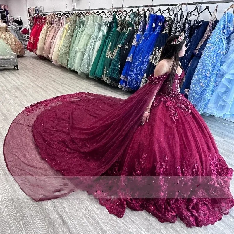 Burgundy Sparkle Dress Ball Gown: Elegant Tulle... From Queenshoebox,  $201.5 | DHgate.Com