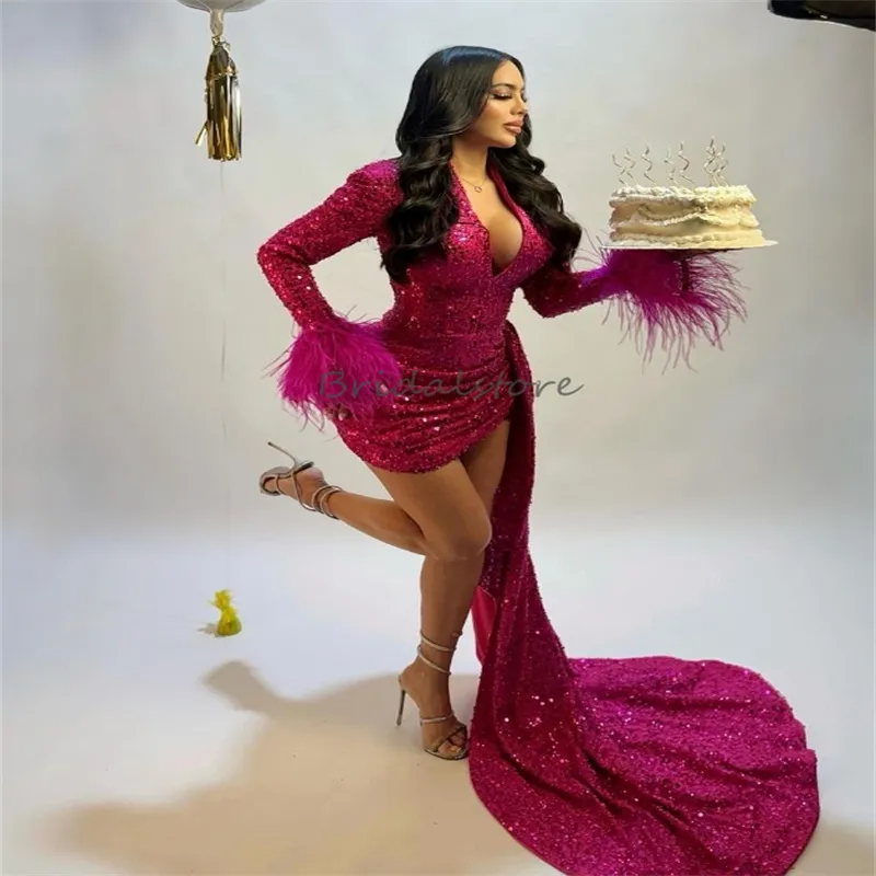 Hot Pink Sequin Gown: Sparkle & Shine! Sexy V-Neck Long Sleeve Party Dress  - Shop Now! from Dhgate Prom Dresses - price 118.4