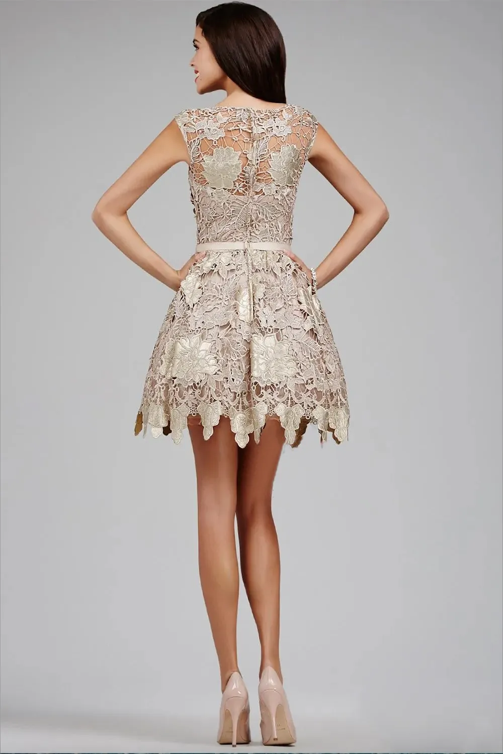 Champagne Short Mini A-Line Homecoming Dress Lace Jewel Neck Sleeveless  Knee Length Zipper Back Spring Summer from Dhgate Homecoming Dresses -  price 175.5