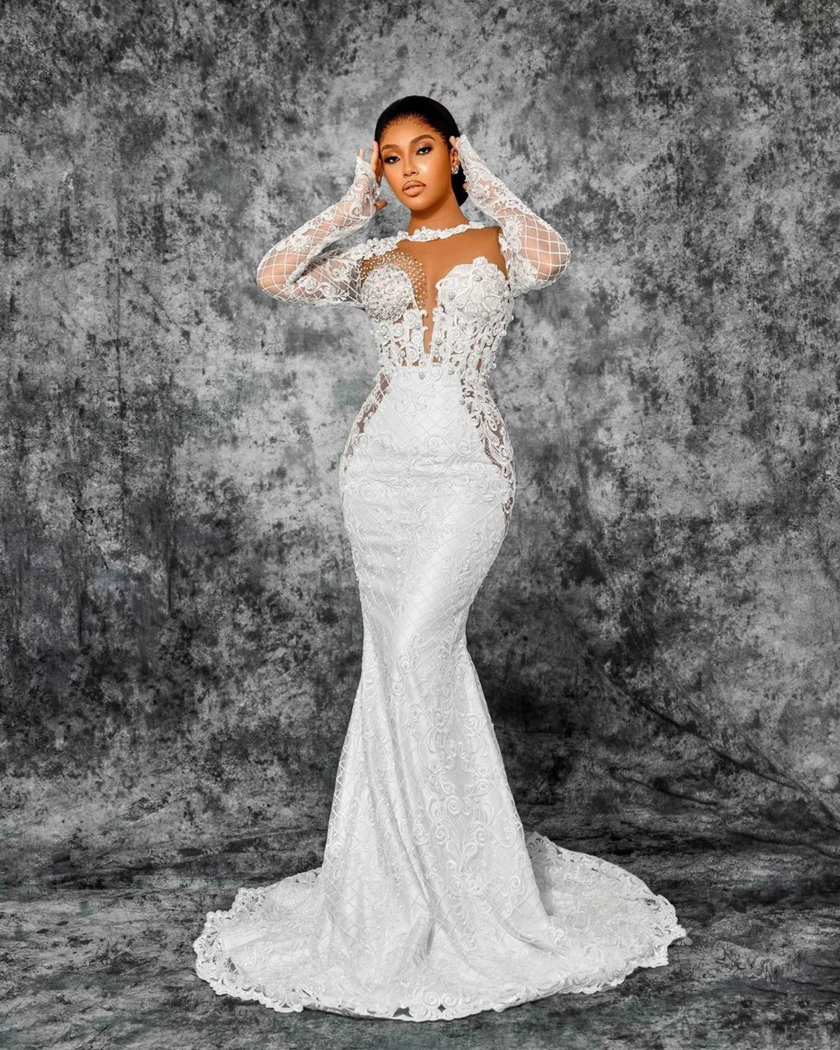Elegant Lace Mermaid Wedding Dress With Pearls Long From