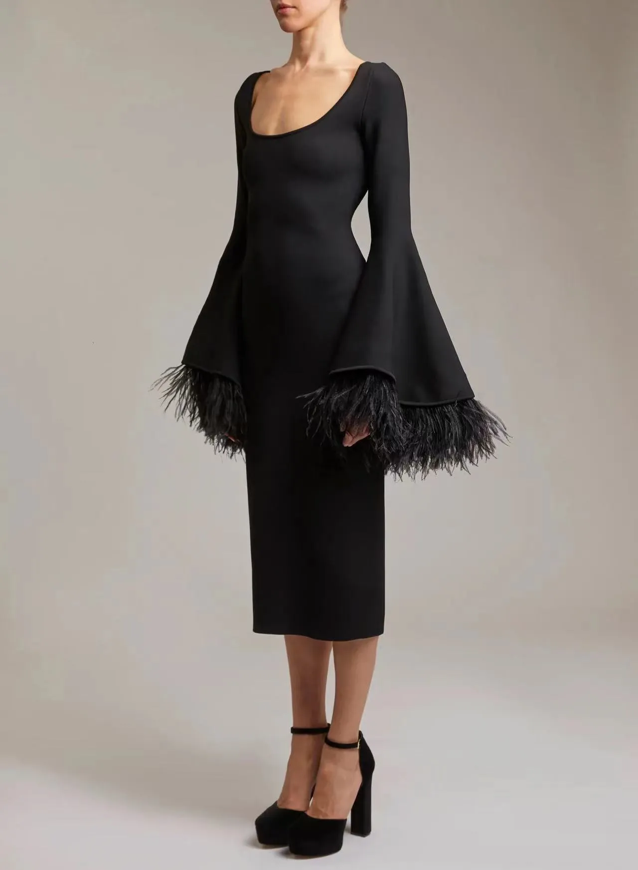bandage long sleeve midi dress Mew Mews Patricia Long Sleeve Pearl Bandage Midi Dress
