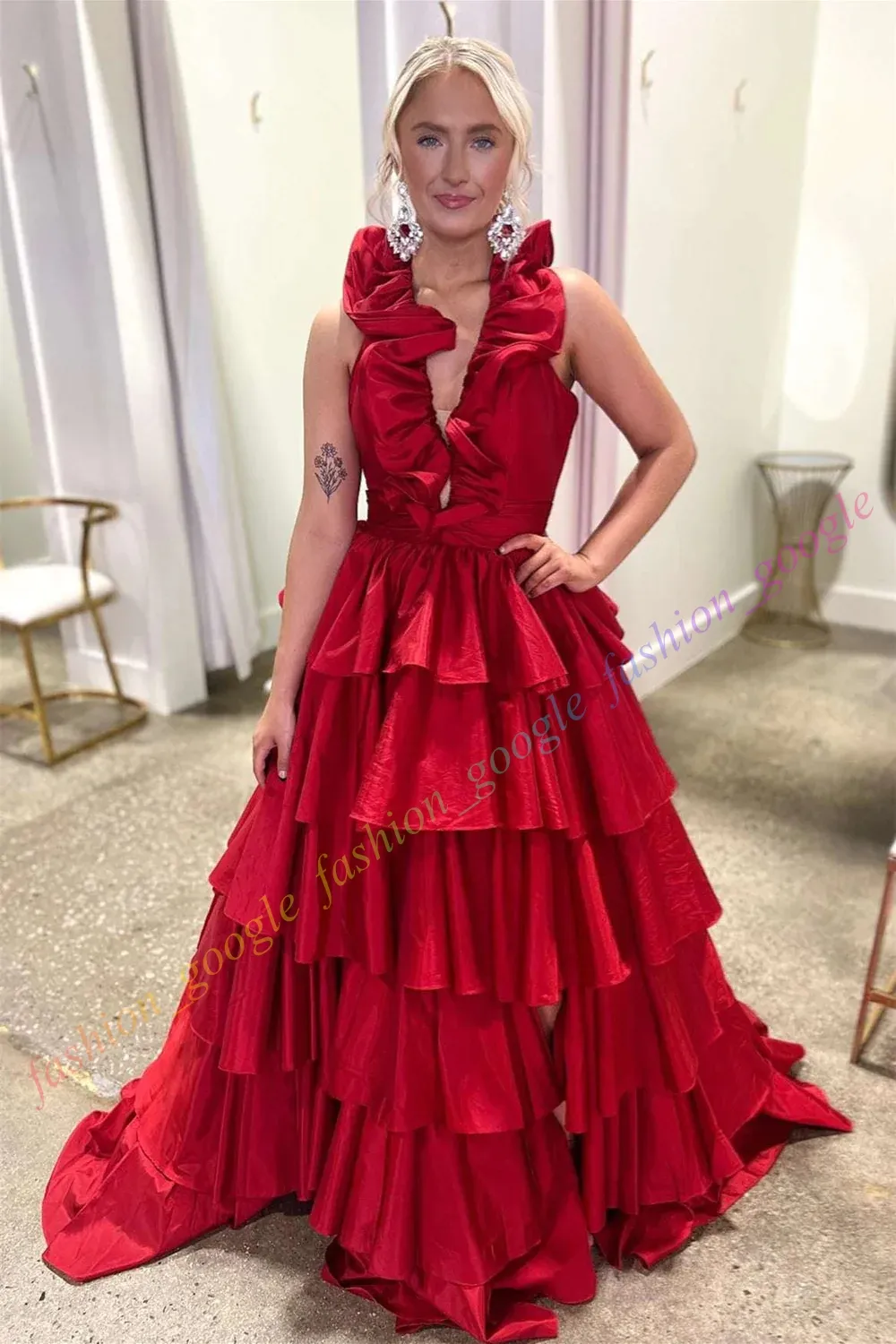 Taffeta Halter Prom Dress Ball Gown with Deep V-Neck and Side Slit for  Formal Evening Events from Dhgate In Stock Special Occasion Dresses - price  114.13