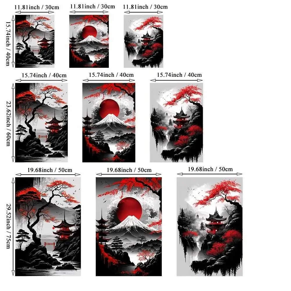 DHgate.com:3-Piece Black and Red Japanese Natural Landscape DHgate.com:3-Piece Black and Red Japanese Natural Landscape