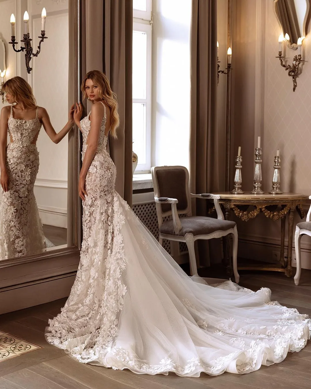 knee length dresses for ladies Siaoryne WD007 Sexy Mermaid Wedding Dress Lace Plus Size Long Sleeves