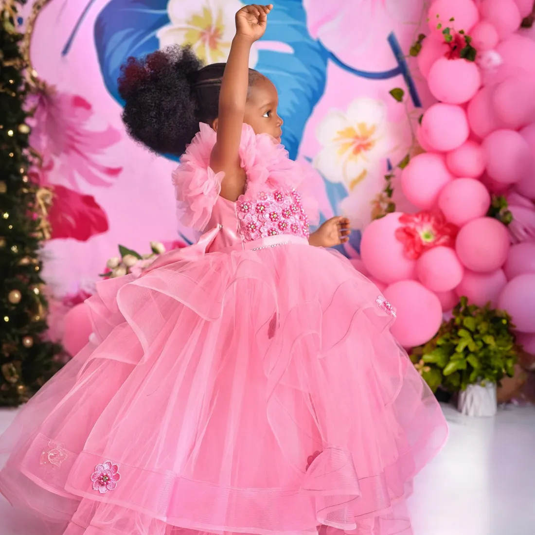 Robe Deux Pièces Rose Vif Pour Petite Fille - Style Fleuri, Parfait Pour Les Fêtes