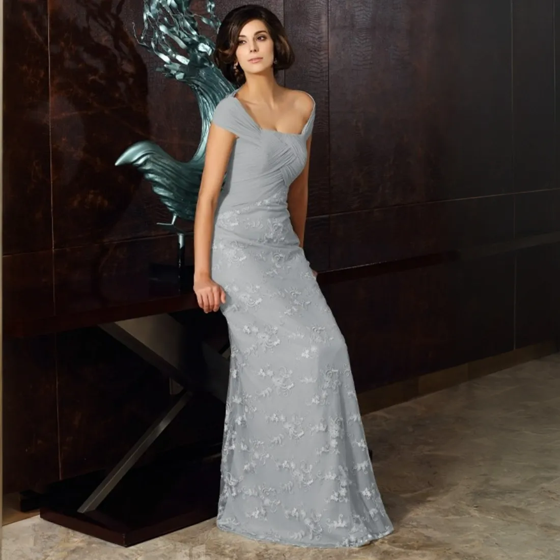 Off Shoulder Grey Lace Mother of the Bride Dresses 2024 Chiffon A Line Mother Gowns