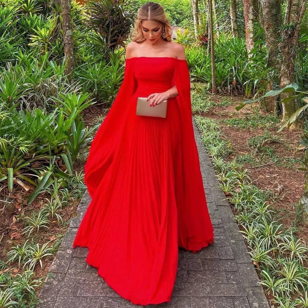 fitted lace wedding dress V Neck Red Chiffon Long Prom Dress Split Evening Dress,WP255 – winkbridal main image 1