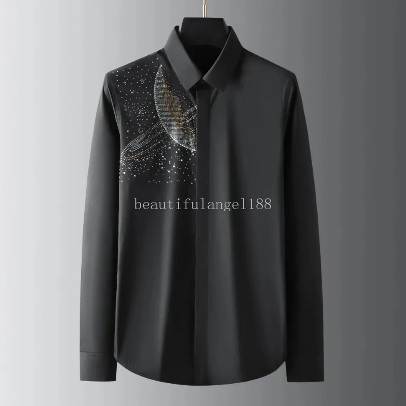 Mens Rhinestone Dress Shirt: Luxury Long Sleeve Tuxedo