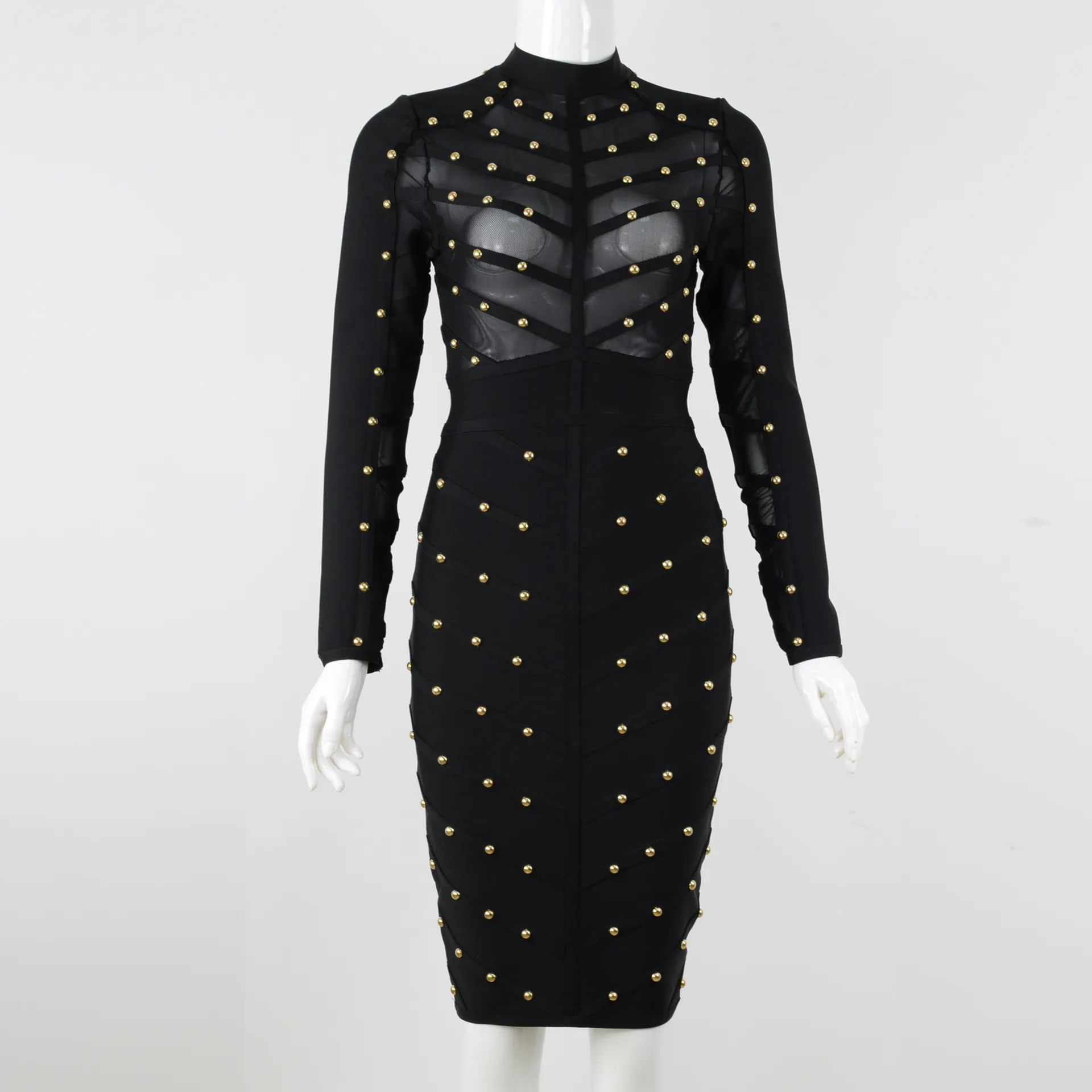 black studded bandage dress Luxurious Gold Studded Maxi Bandage Maxi Dress – CHICIDA main image 0