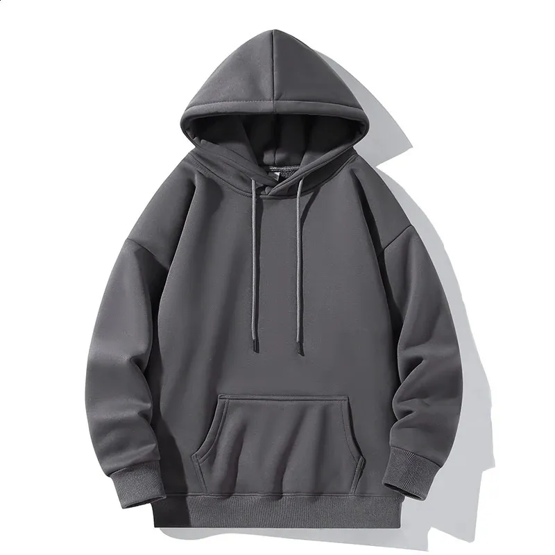 Plain Black Hooded Sweatshirt Winter Warm Thick Pullover Hoodie