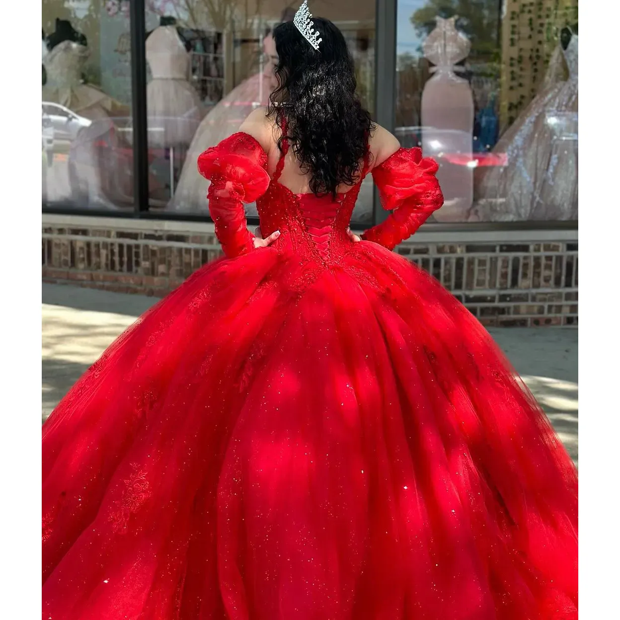 geometric beaded wedding dress Red Beaded Quinceaera Dresses V-Neck Ball Gown 20455  vigocouture