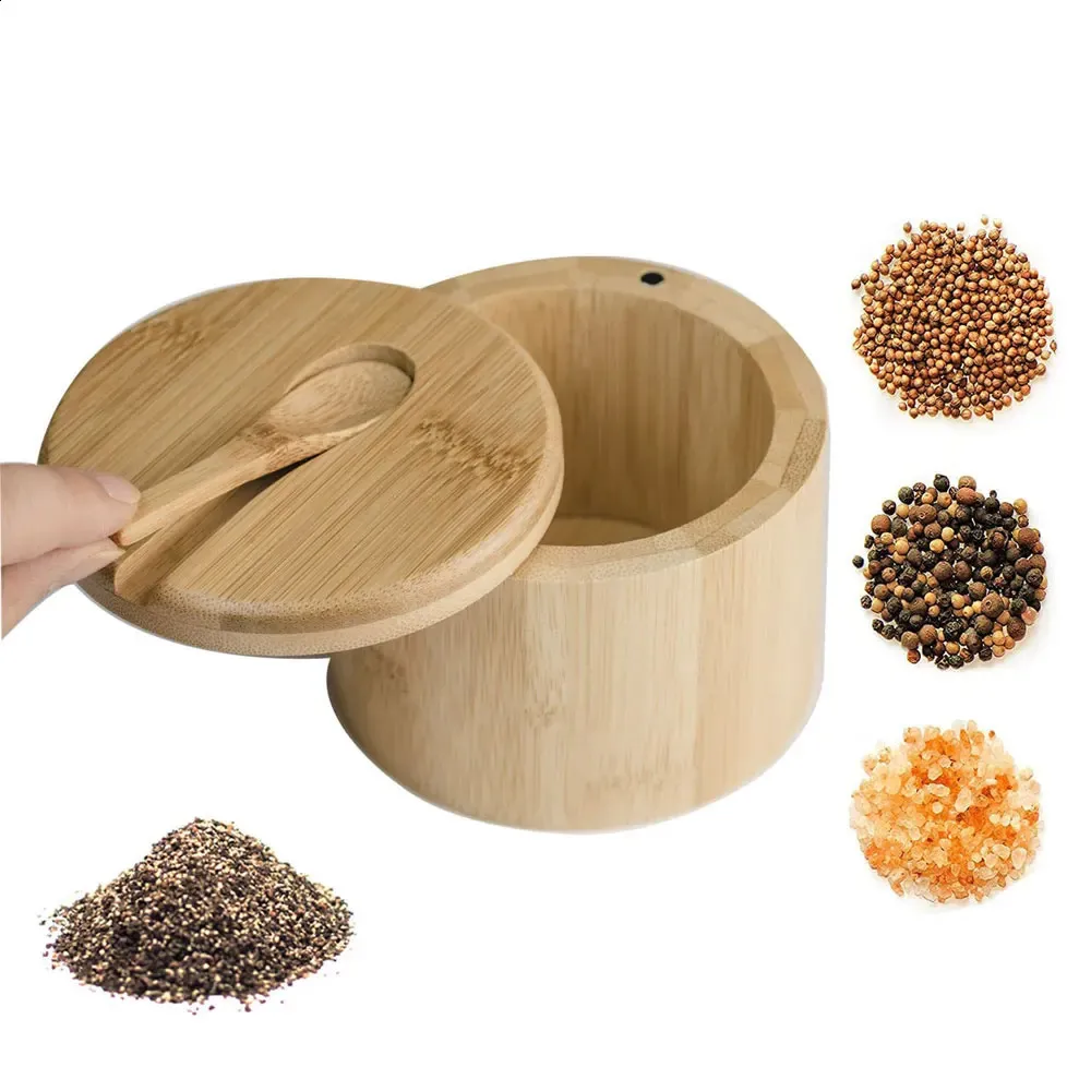 Spoon For Containers Bamboo container salt Spoon with Swivel Magnetic...