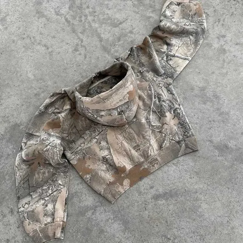 Military Style Oversized Camouflage Zipper Hoodie for Men