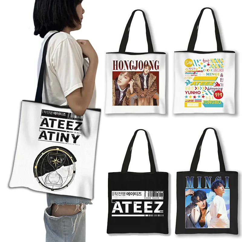 ATEEZ inyourfantasy トートバッグ ATEEZ Printed Tote Bag, Cute Black Casual Shoulder Bag | DHgate