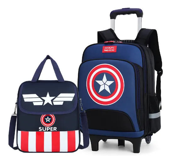 Kids Rolling Backpack Set with Handbag, 17 in Oxford School Trolley Luggage Bag for Boys, Unisex, Fixed Casters, 42 cm Height, 32 cm Length Kids Rolling Backpack Set with Handbag, 17 in Oxford School Trolley Luggage Bag for Boys, Unisex, Fixed Casters, 42 cm Height, 32 cm Length