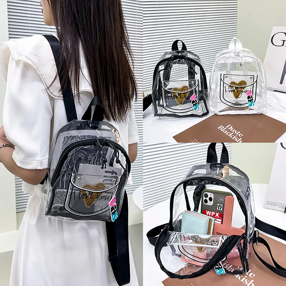 Womens Summer Handbags Clear Backpack Purse, PVC Letter Love