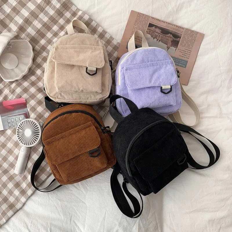 are mini backpacks in style 2023 2023 Women's Fashion Mini Backpack Solid Color Corduroy Small Backpacks  Simple Casual Student Bookbags Traveling Backpacks