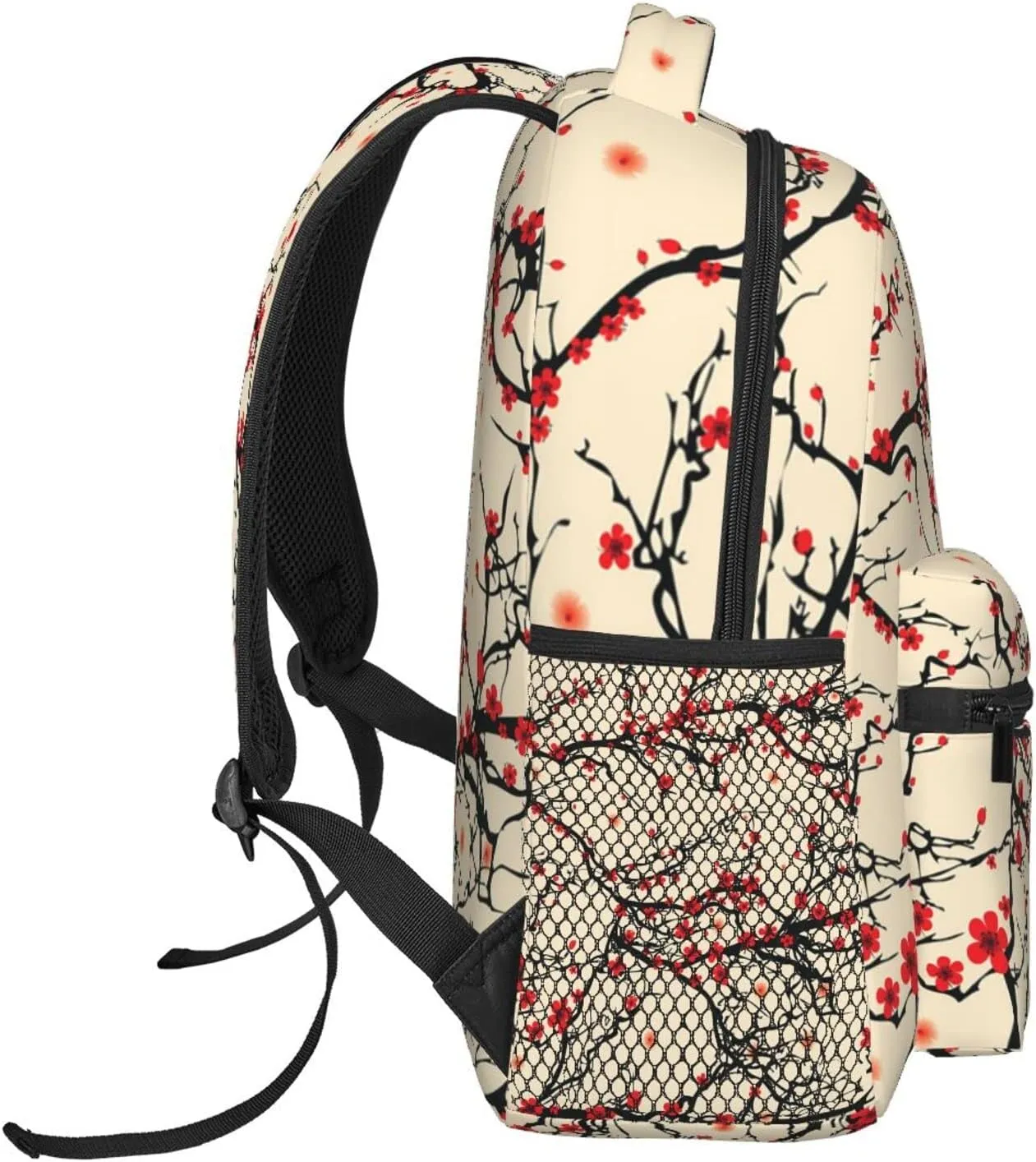 Canvas PU Ladies Backpack Purse with Cherry Pendant Work Travel Daypack Flowered Backpacks Japanese Cherry Blossom Pattern... From  main image 2