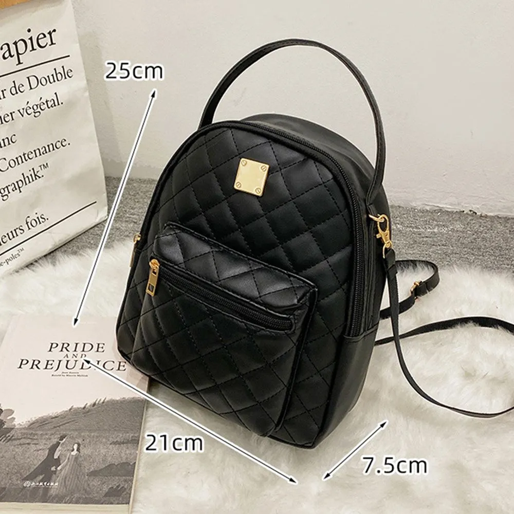 Women Mini Backpack Diamond Grid PU Leather Small School Bag  display picture 1