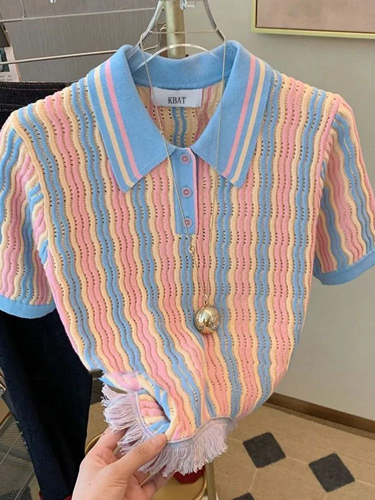 2024 Summer Coreano Y2K Para Mujer Top Arcoiris Steipe Womens SUPER CAMISA SUPERA CAMISA POLO MISMO Mujeres Y Blusas 240801 De 22 14 DHgate