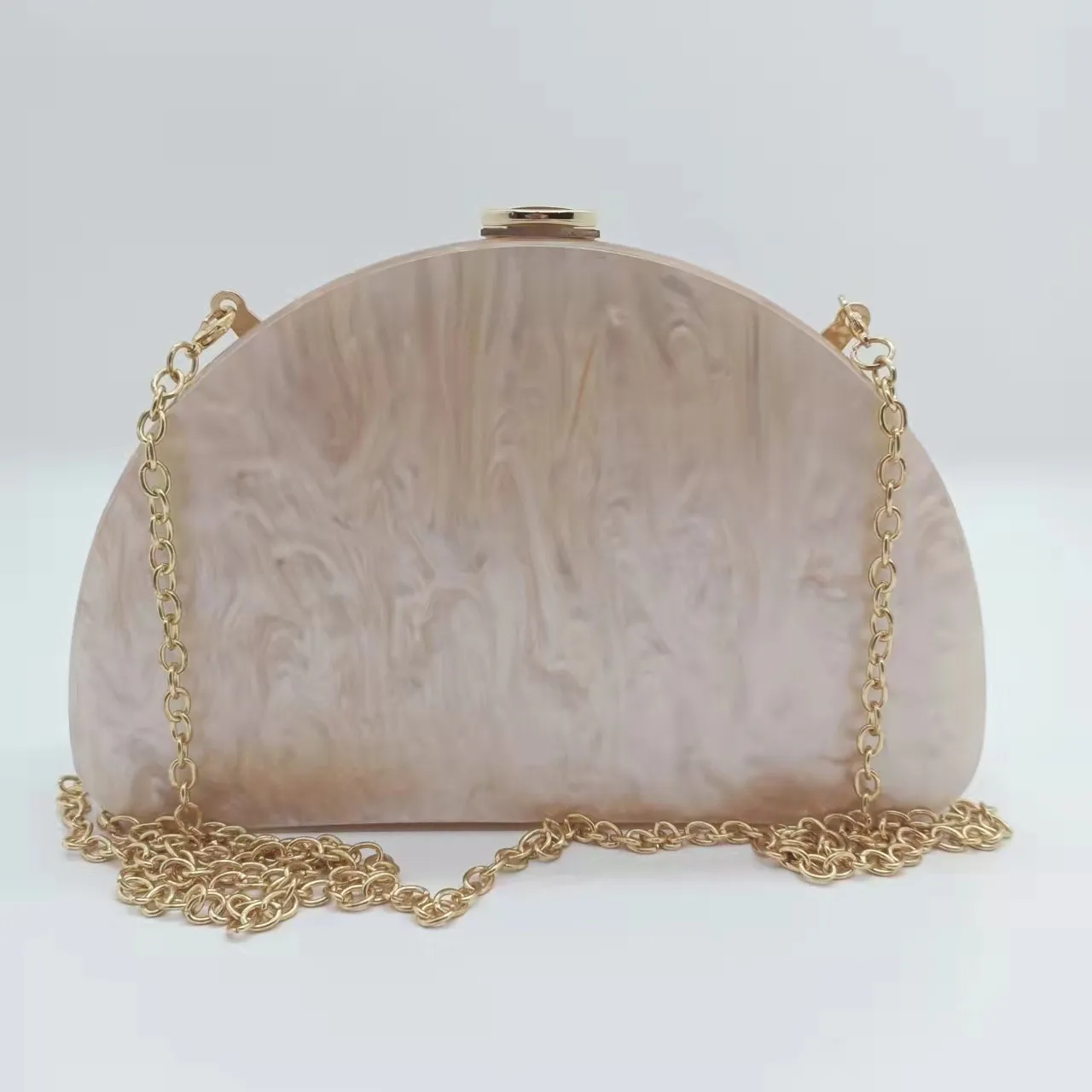 Women's Acrylic Marbling Evening Clutch Bag With Pearl Chain - Wedding Cocktail Party Purse