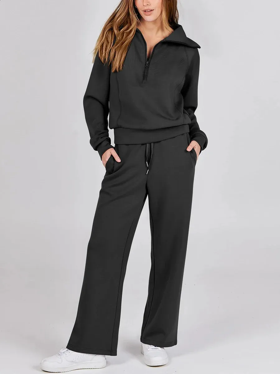 Womens Activewear Set: Zipper Sweatshirt Jogger Comfy Solid