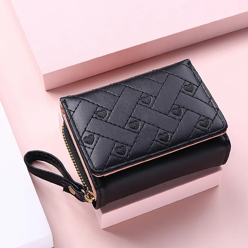 Womens Wallet For PU Leather Fashion Embroidered Love Tri Fold - Main Image