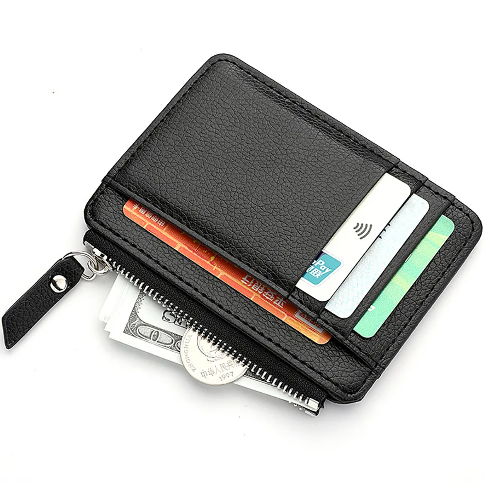 EnShine Women's Slim Leather Card Holder Wallet With Zipper Coin Pocket - Mini Pouch (Coffee Color) - View #2