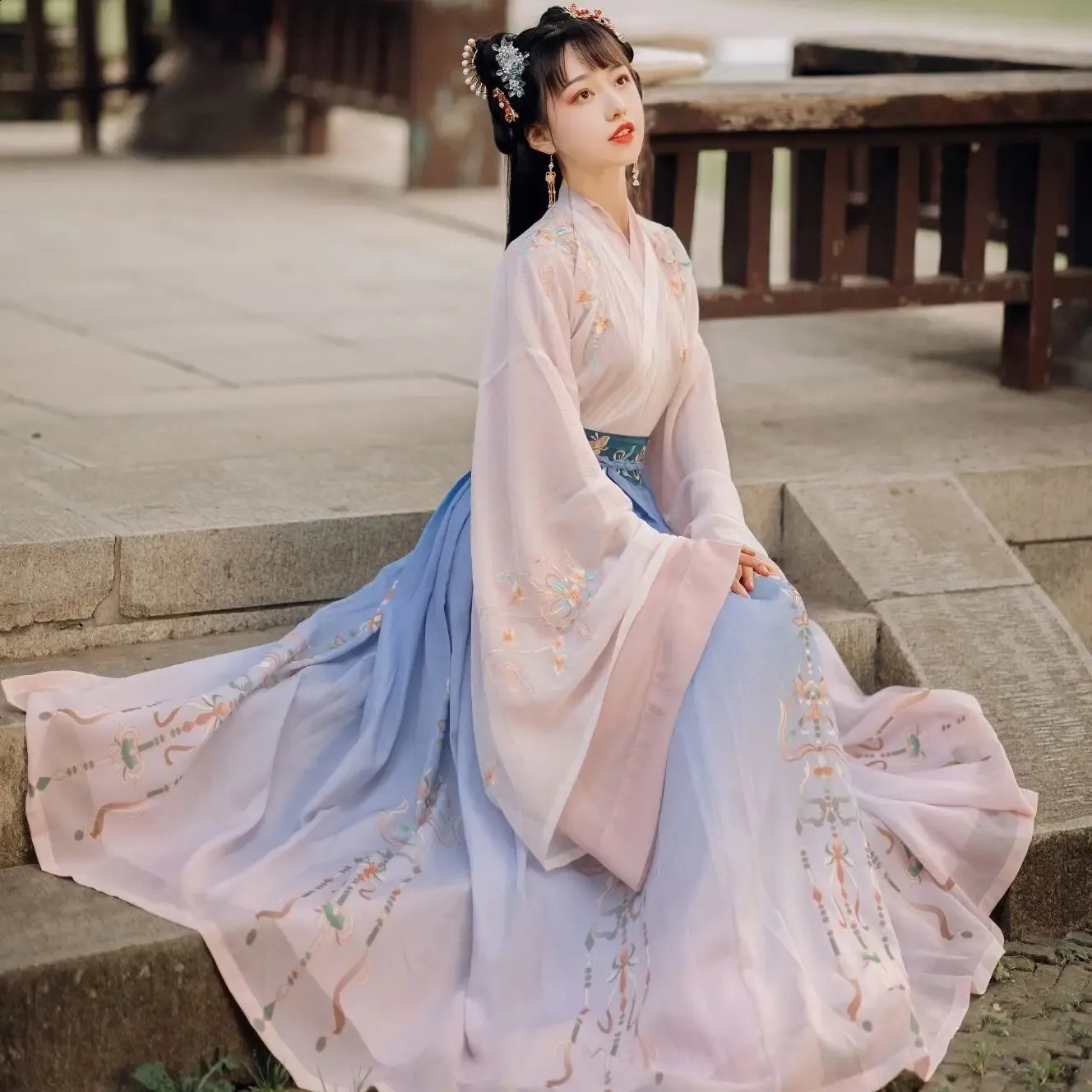 pink royal chinese princess dress Girls kids Light Pink Fairy Hanfu Guzheng Stage Model Show Catwalk Performance Chinese Princess Dresses Film Drama Cosplay Kimono Dresses