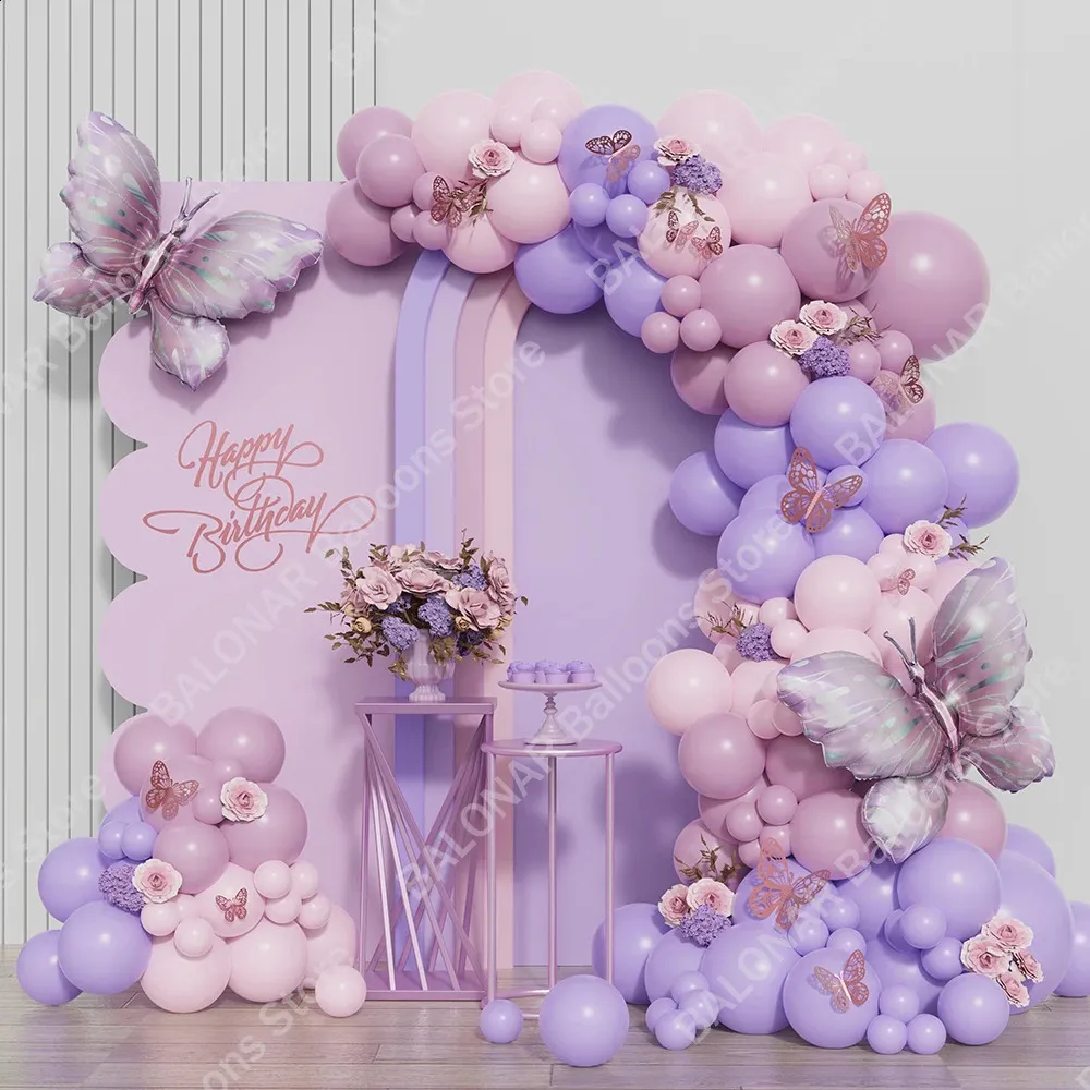 137/Gradient Pink Purple Butterfly Balloons Arch Kit for