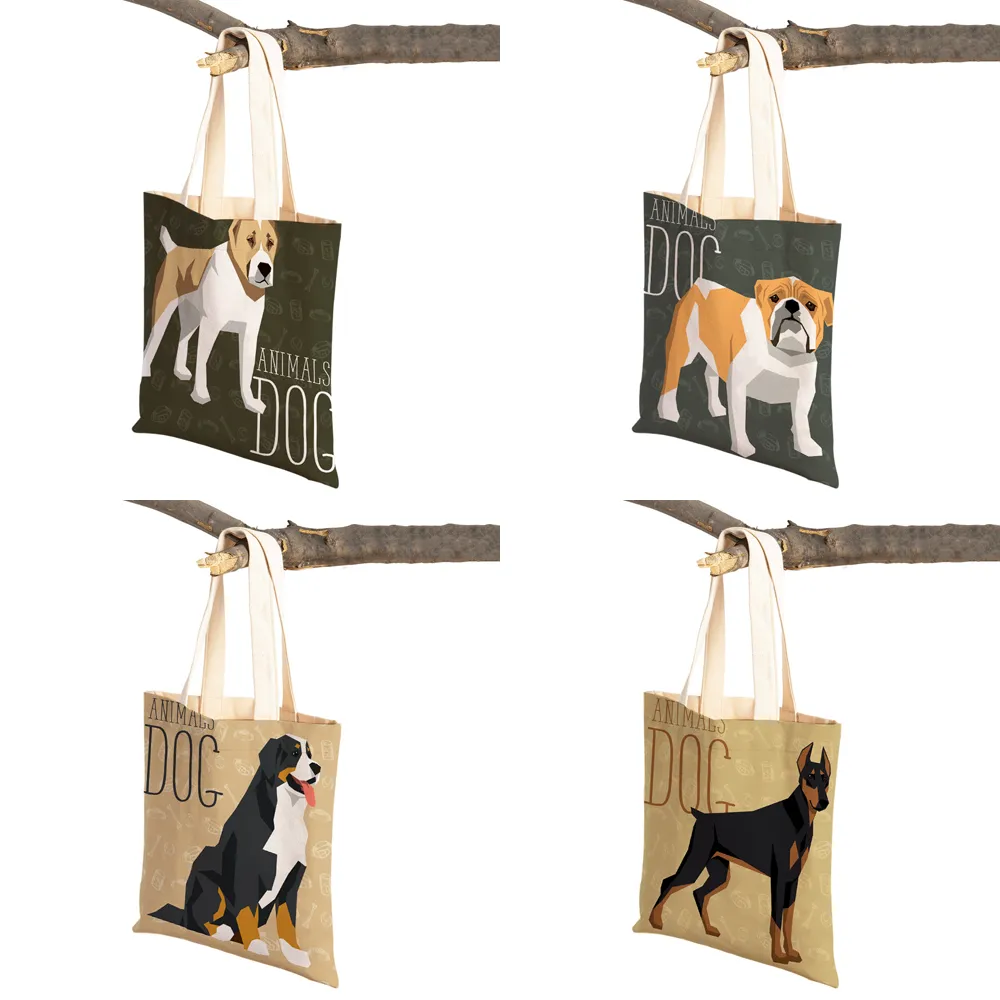 Corgi Dog Print Tote Bag Colorful Double Printed Reusable Canvas