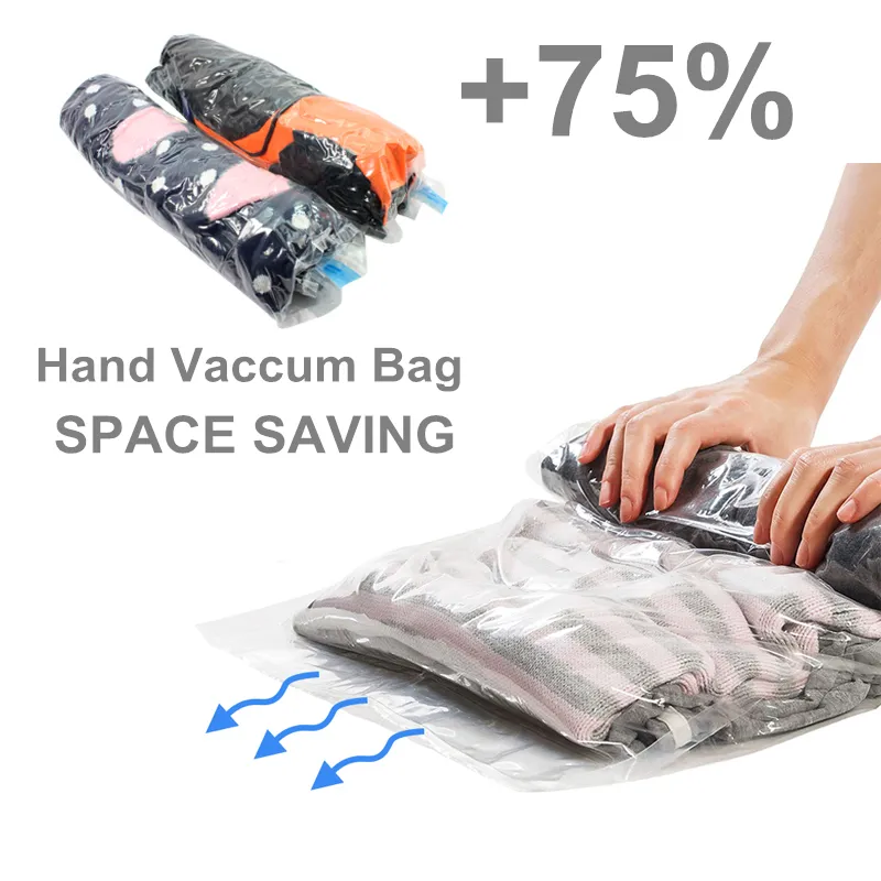 Compression Storage Bags 1Pc Hand Rolling Vacuum Bag for Clothes Space Saver