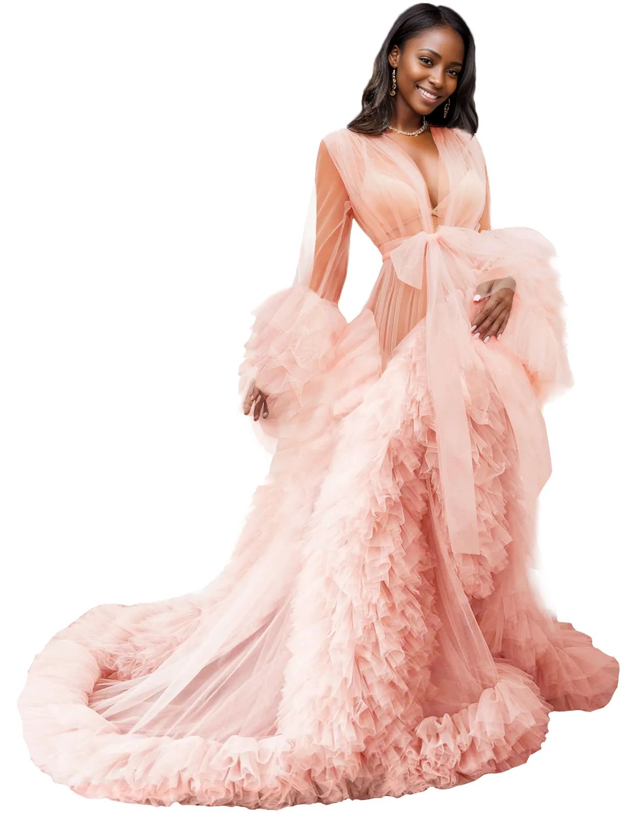 Custom-made Tulle Maternity women's floor length bathrobes Dress for Women - Perfect for Photo Shoots, Birthdays, and Fluffy Parties