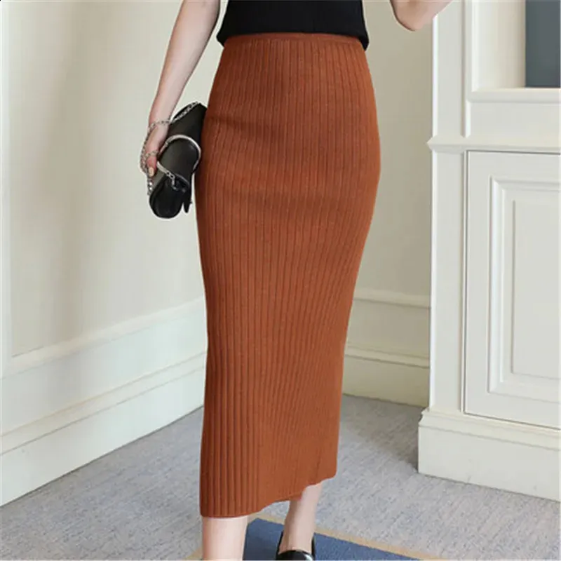 Woolen Skirts For Women Long Faldas Largas Knitted Saias Midi Slim