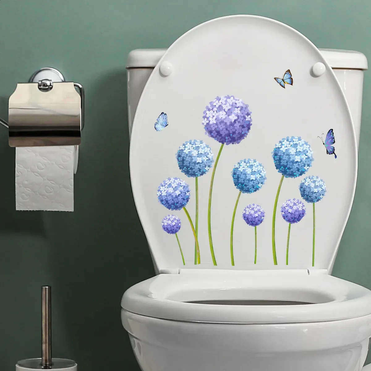 Autocollant Toilette Amovible Fleurs Et Oiseaux - Déco Créative Pour Salle De Bain, Facile à Coller Et Nettoyer
