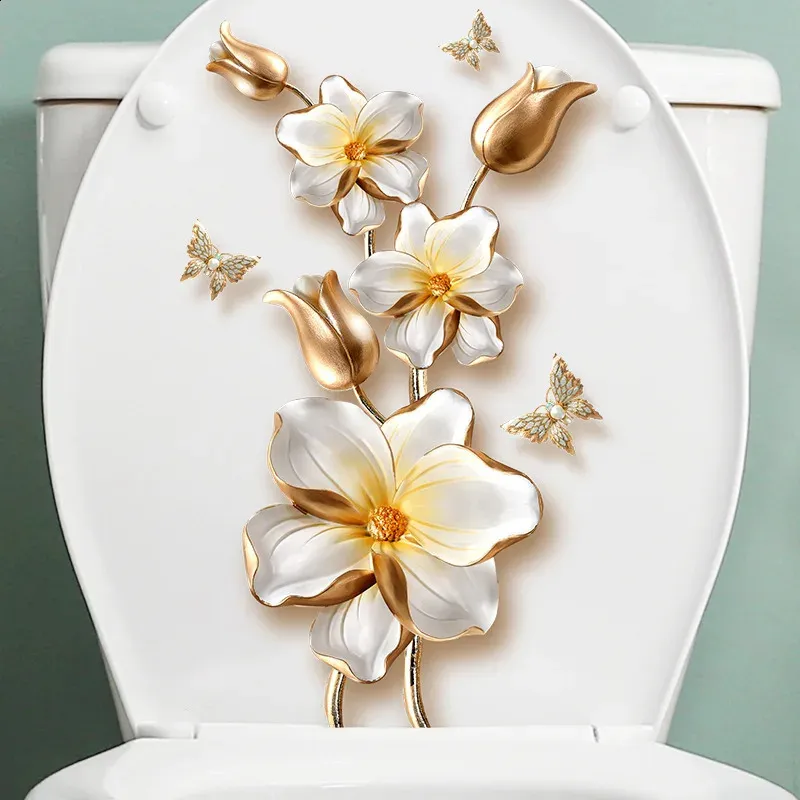 Sticker Déco Orchidée Pour Abattant WC - Autocollant Résistant à L'Humidité - Facile à Poser Et à Retirer - 35x42 Cm