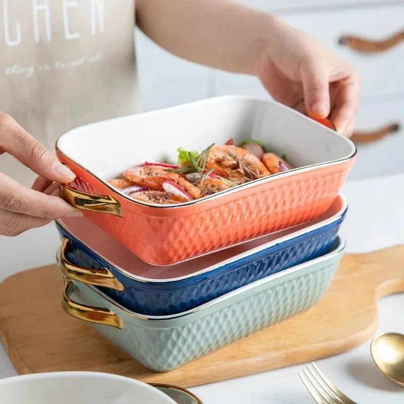 Golden Ceramic Glaze Baking Tray Rectangle Oval Shape For Barbecue Salad And Costco Dutch Oven Kitchen Bableware From Yishian06 21.22 DHgate.Com