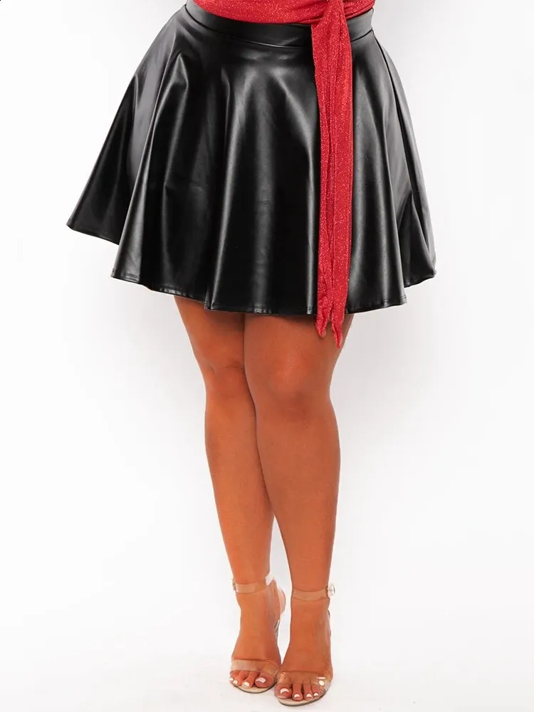 Skater Skirt Leather Mini Skirt Plus Size Black Leather Skater