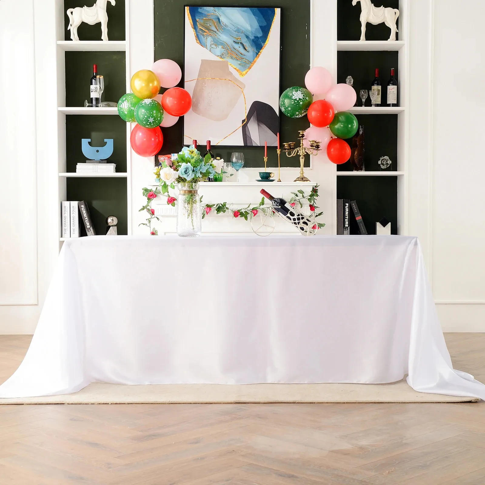 Tovaglia Rotonda Elasticizzata In Spandex Bianco - 1.8m (183cm), Per Tavoli Da Festa E Matrimonio, Con Tasche Per Gambe