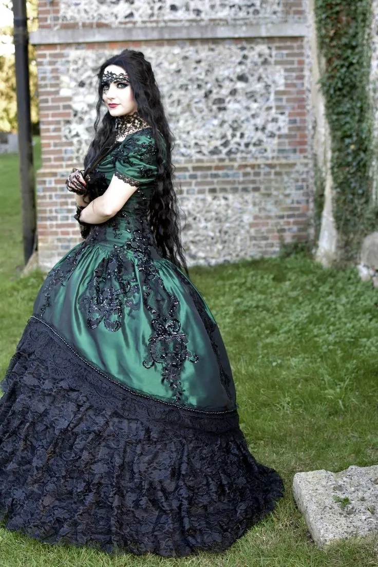 Gothic Wedding Dress Green Black Lace Appliques Tiered Short Sleeves Ball  Gown Bridal Gown Sweep Train from Dhgate Ball Gown Wedding Dresses - price  182.31