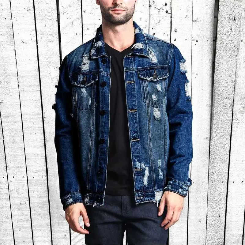 DHgate.com:Vintage Denim Jacket for Men: Ripped Street DHgate.com:Vintage Denim Jacket for Men: Ripped Street