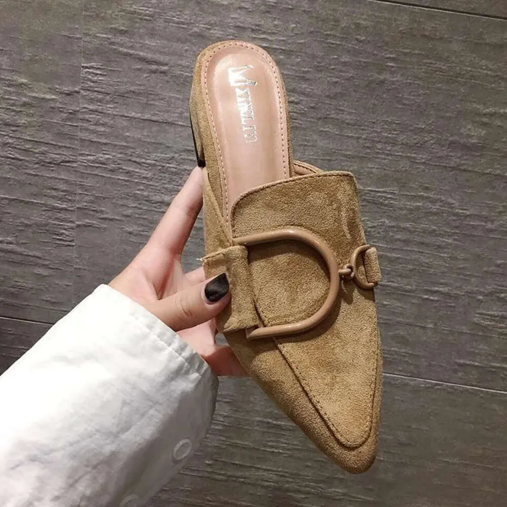 Mules plates à bout pointu pour femme sandales de plage dos nu en canne