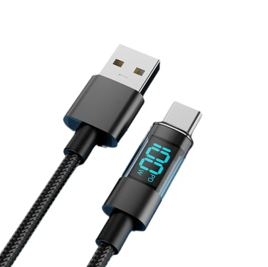 2024Aluminum LED Display Data Cable 3ft/6ft USB To Type C PD 100W/66W ...