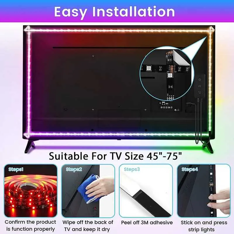 RGB LED Strip Lights - Color Changing 5050 LED Tape, Backlight for TV ...
