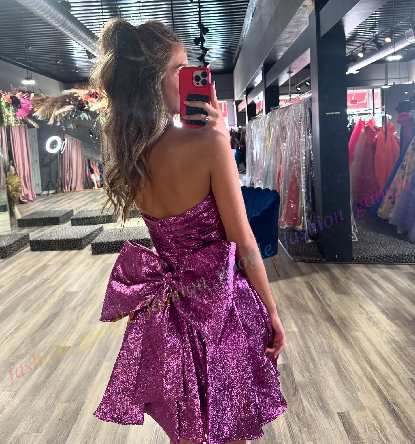 fuchsia semi formal dresses Fuchsia Strapless Satin Long Prom Dress With Pockets PSK432 US8 / As Picture main image 0