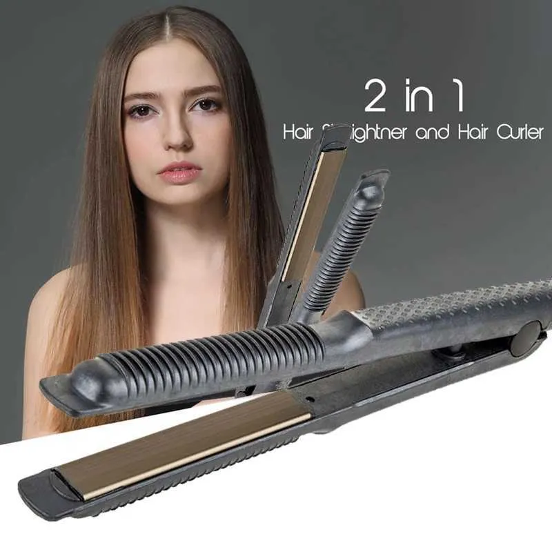 2 in 1 Hair Straightener Pro Narrow Plate Curling Straightening Iron