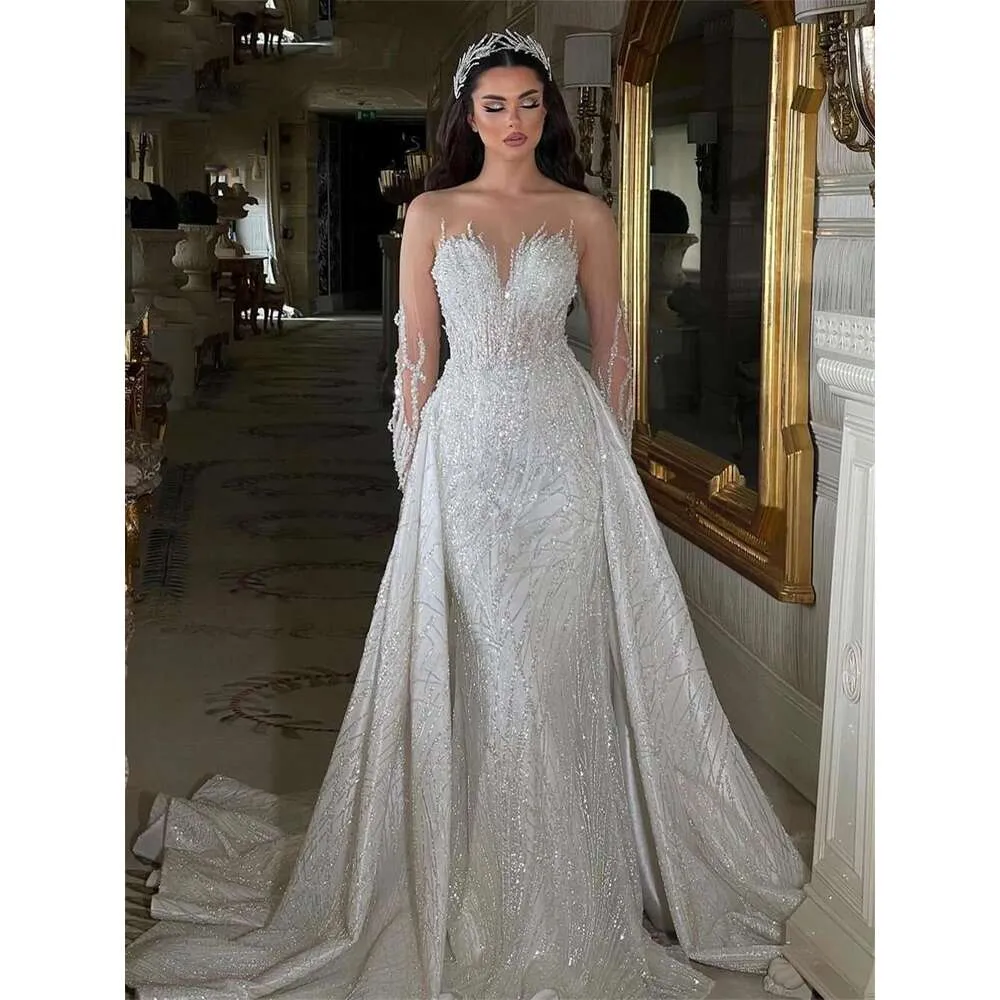 Beading Sheer Neck Wedding Dresses 2 In 1... From Missbeautydress, $224.25  | DHgate.Com
