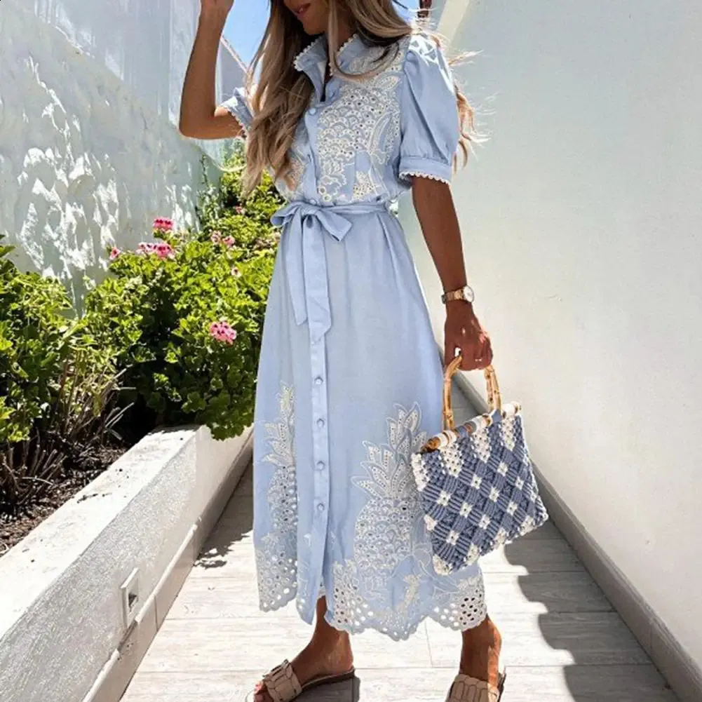 Elegant Embroidered Women Maxi Dress Chic Lapel Long... From Eshinestore,  $29.16 | DHgate.Com