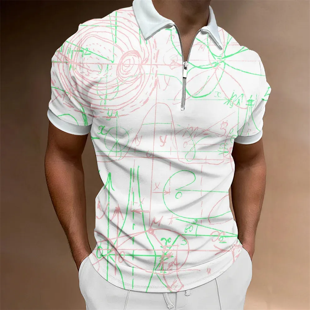 新品　MENS SHORT POLO SHIRT (予約販売品) Mens Short Sleeve Polo Shirts - Mathematical Print, Casual